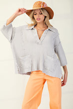 Load image into Gallery viewer, Easel Mineral Washed Distressed Ribbed Knit top in Stone Grey
