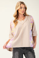 Easel Color Block Daisy Patched Top in Natural