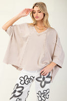 Easel Thermal and Terry Knit Mix n Match Top in Khaki