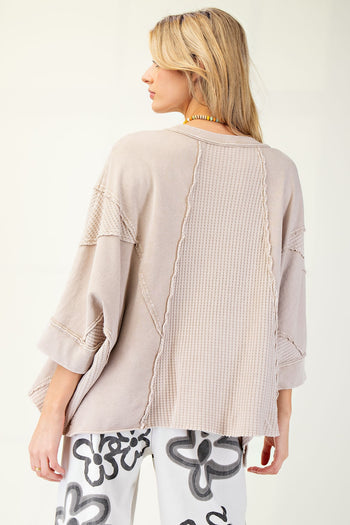 Easel Thermal and Terry Knit Mix n Match Top in Khaki