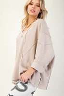 Easel Thermal and Terry Knit Mix n Match Top in Khaki