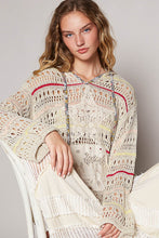 Load image into Gallery viewer, POL Open Knit Thin Hooded Sweater with Star Patch Front in Natural Multi
