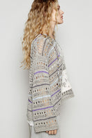 POL Open Knit Thin Hooded Sweater with Star Patch Front in Olive Multi