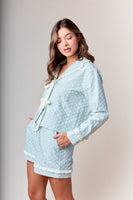 RARERAW Textured Floral Pajama Set with Ribbon Accents in Pastel Blue