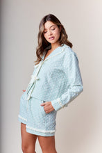 Load image into Gallery viewer, RARERAW Textured Floral Pajama Set with Ribbon Accents in Pastel Blue
