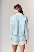 RARERAW Textured Floral Pajama Set with Ribbon Accents in Pastel Blue