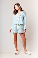 RARERAW Textured Floral Pajama Set with Ribbon Accents in Pastel Blue