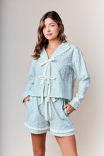 Load image into Gallery viewer, RARERAW Textured Floral Pajama Set with Ribbon Accents in Pastel Blue
