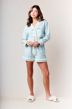Load image into Gallery viewer, RARERAW Textured Floral Pajama Set with Ribbon Accents in Pastel Blue
