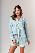 Load image into Gallery viewer, RARERAW Textured Floral Pajama Set with Ribbon Accents in Pastel Blue
