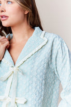Load image into Gallery viewer, RARERAW Textured Floral Pajama Set with Ribbon Accents in Pastel Blue
