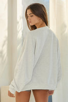 BucketList Oversized French Terry "TN" Print Top in Ash Grey