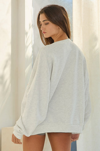 BucketList Oversized French Terry "TN" Print Top in Ash Grey