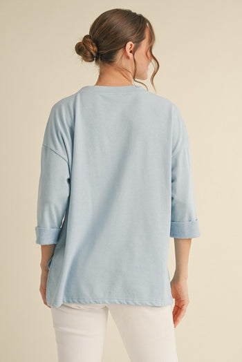 Jodifl OVERSIZED Mixed Print USA Patched Top in Blue