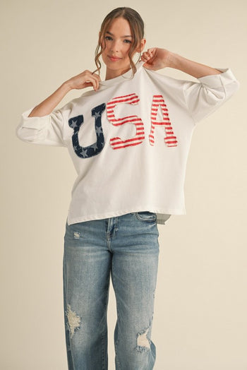 Jodifl OVERSIZED Mixed Print USA Patched Top in White
