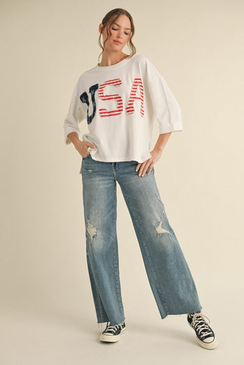 Jodifl OVERSIZED Mixed Print USA Patched Top in White