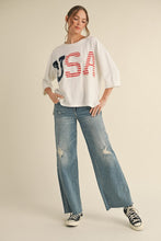 Load image into Gallery viewer, Jodifl OVERSIZED Mixed Print USA Patched Top in White
