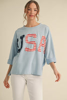 Jodifl OVERSIZED Mixed Print USA Patched Top in Blue