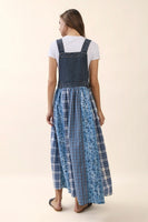 Oddi Mixed Patchwork Overall Dress in Denim Multi