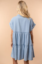 Load image into Gallery viewer, White Birch Pearl and Rhinestone Embellished Denim Mini Dress in Light Denim
