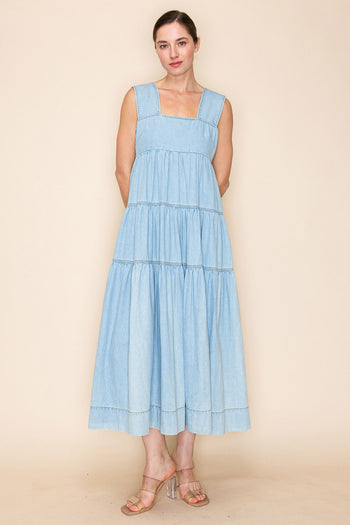White Birch Denim Tent Midi Dress in Light Denim S White Birch Denim Tent Midi Dress in Light Denim S