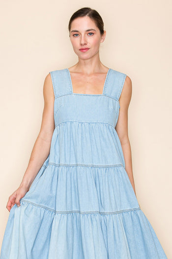 White Birch Denim Tent Midi Dress in Light Denim S White Birch Denim Tent Midi Dress in Light Denim S