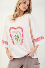 Load image into Gallery viewer, Easel Mixed Print Patched Front Cotton Knit Top in Ivory
