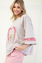 Load image into Gallery viewer, Easel Mixed Print Patched Front Cotton Knit Top in Mushroom

