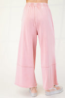 Easel Mineral Washed Terry Knit Pants with Flower Patches in Dried Rose