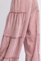 Easel Mineral Washed Tiered Pants in Mauve