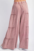 Easel Mineral Washed Tiered Pants in Mauve