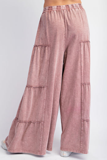 Easel Mineral Washed Tiered Pants in Mauve