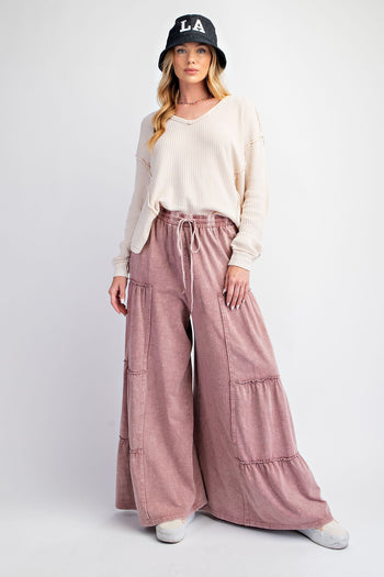 Easel Mineral Washed Tiered Pants in Mauve