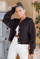 Lavender J Shorter Length Solid Color Textured Knit  Cardigan in Black