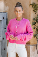 Lavender J Shorter Length Solid Color Textured Knit  Cardigan in Fuchsia