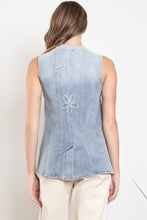 Load image into Gallery viewer, BlueVelvet Flower Patched Vest in Washed Denim
