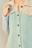 Mystree Colorblock Soft Knit Shacket in Oat/Seafoam