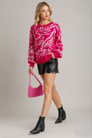 Umgee Floral Knit Sweater in Hot Pink