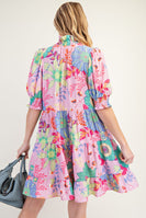 Easel Floral PEACH BLOSSOM Print Dress in Powder Pink