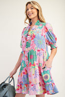 Easel Floral PEACH BLOSSOM Print Dress in Powder Pink