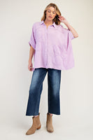 Easel OVERSIZED Cotton Gauze Top with Raised Flower Patches in Lavender