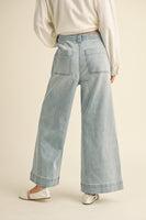 Miou Muse Washed Denim Wide Leg Pants in Denim