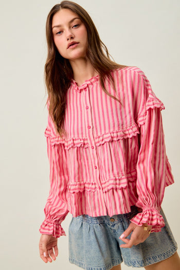 So Me Variegated Stripe Reversible Flowy Boho Top in Fuchsia