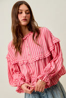 So Me Variegated Stripe Reversible Flowy Boho Top in Fuchsia