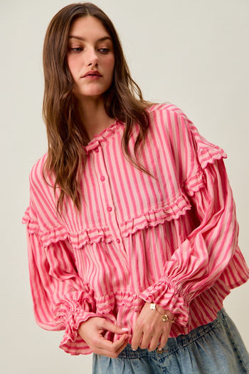 So Me Variegated Stripe Reversible Flowy Boho Top in Fuchsia