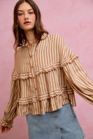 So Me Variegated Stripe Reversible Flowy Boho Top in Coffee
