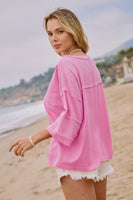 Oddi Acid Washed Mixed Fabric Top in Washed Pink