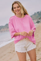 Oddi Acid Washed Mixed Fabric Top in Washed Pink