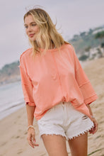 Load image into Gallery viewer, Oddi Acid Washed Mixed Fabric Top in Washed Coral
