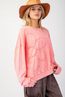 Easel Terry Knit Top with Flower Patch in Watermelon